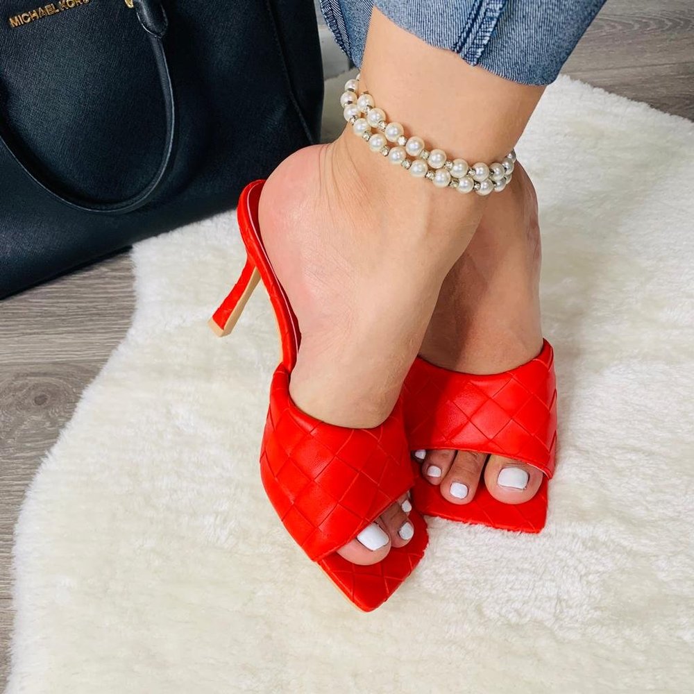 RedLeather PeepToe ShoeWomens SlippersParty Summer - Picture 7 of 16